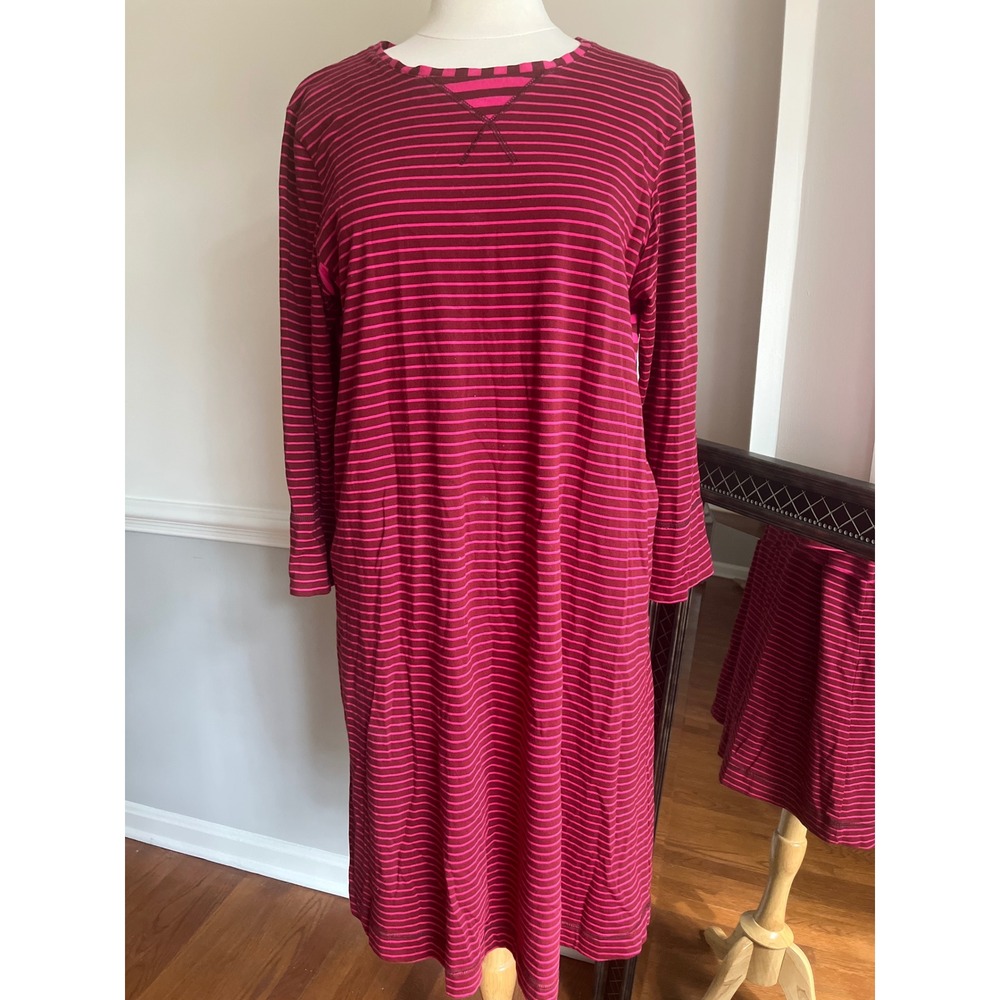 Gudrun Sjoden 3/4 Sleeve Organic Cotton Shirt Dress Size Large Red Pink Stripe